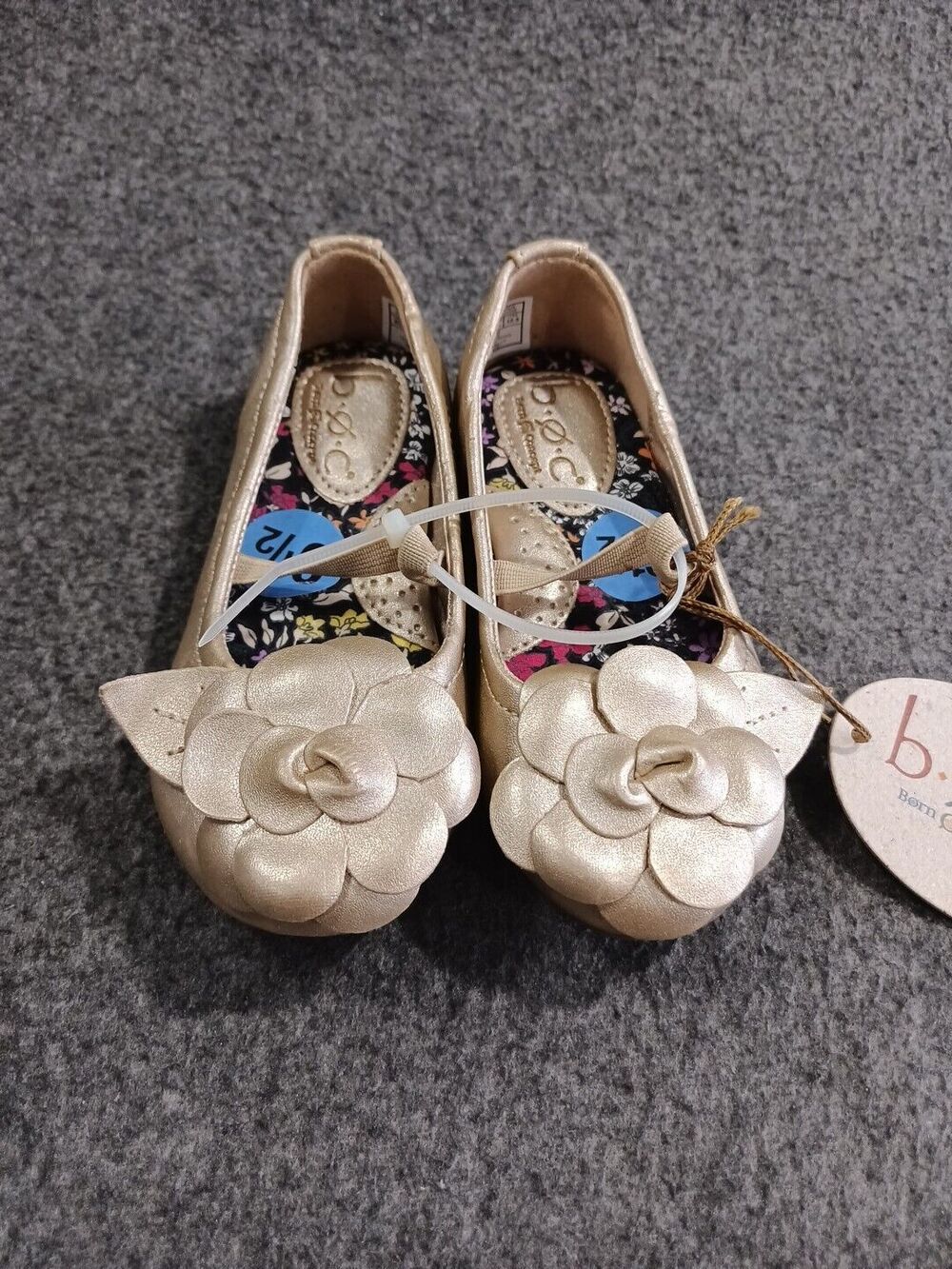 BOC Born Concept Girls "Gold Mare" Champagne Sz 6.5 EUR 23 Flowered Ballet Flats
